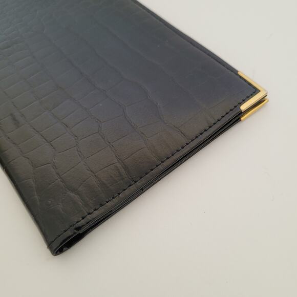 Dunhill Checkbook Card Slim Bill Holder Wallet Black Bifold Leather Croc Vintage - Picture 7 of 11